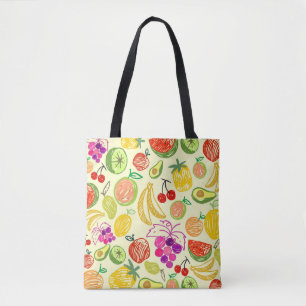 Assorted Fruit Doodle Pattern Tote Bag