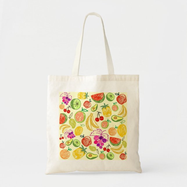 Assorted Fruit Doodle Pattern Tote Bag (Front)