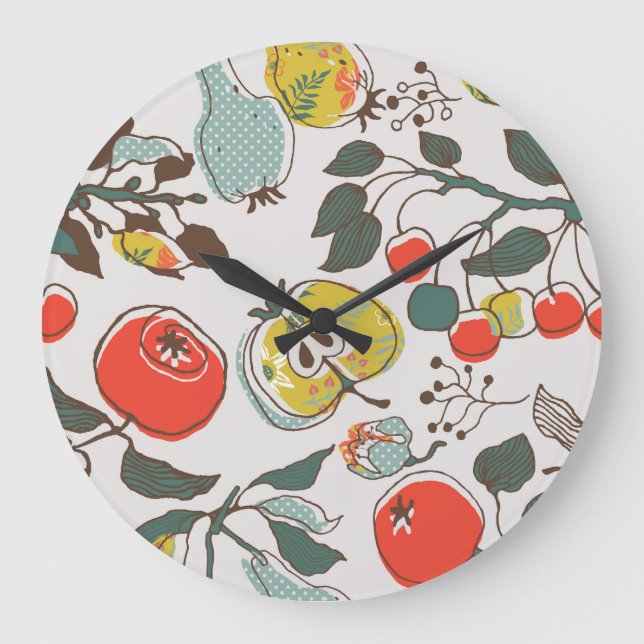Assorted fruits, colourful seamless pattern. large clock (Front)