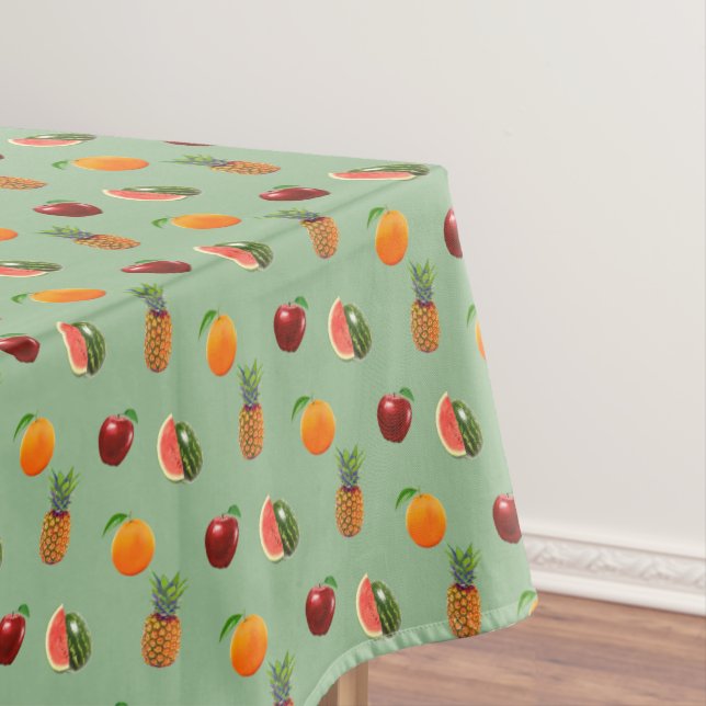 Assorted Fruits on Laurel Green Tablecloth (In Situ)