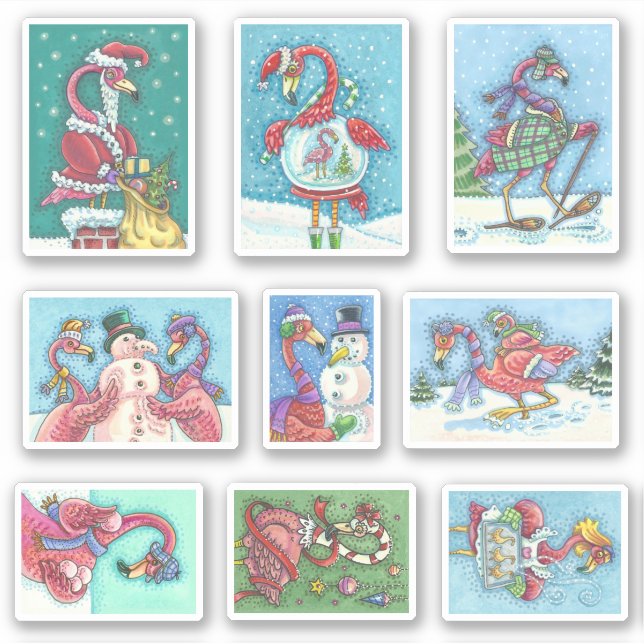 ASSORTED FUNNY PINK FLAMINGO CHRISTMAS BIRDS (Front)