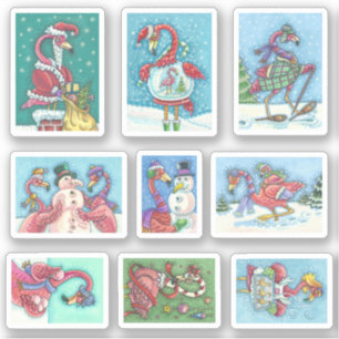 ASSORTED FUNNY PINK FLAMINGO CHRISTMAS STICKERS