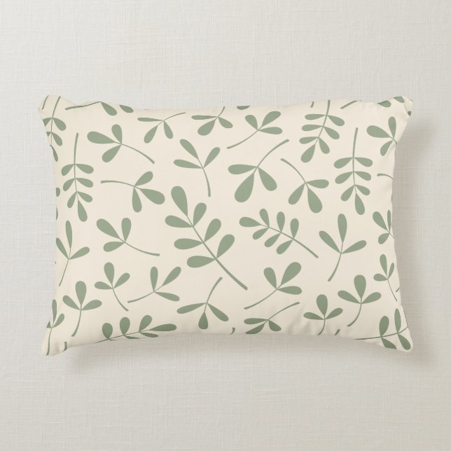 Assorted Green Leaves on Cream Pattern Decorative Cushion (Front)