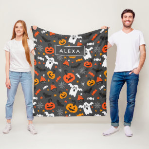 Assorted Halloween Symbols Pattern Fleece Blanket