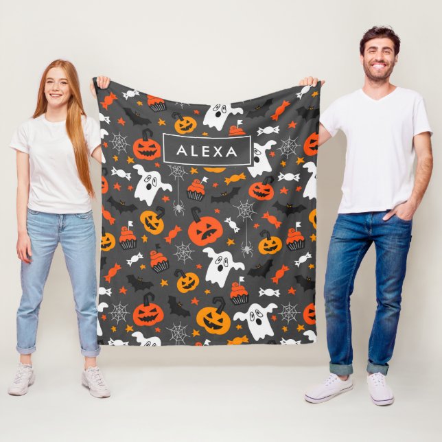 Assorted Halloween Symbols Pattern Fleece Blanket (In Situ)