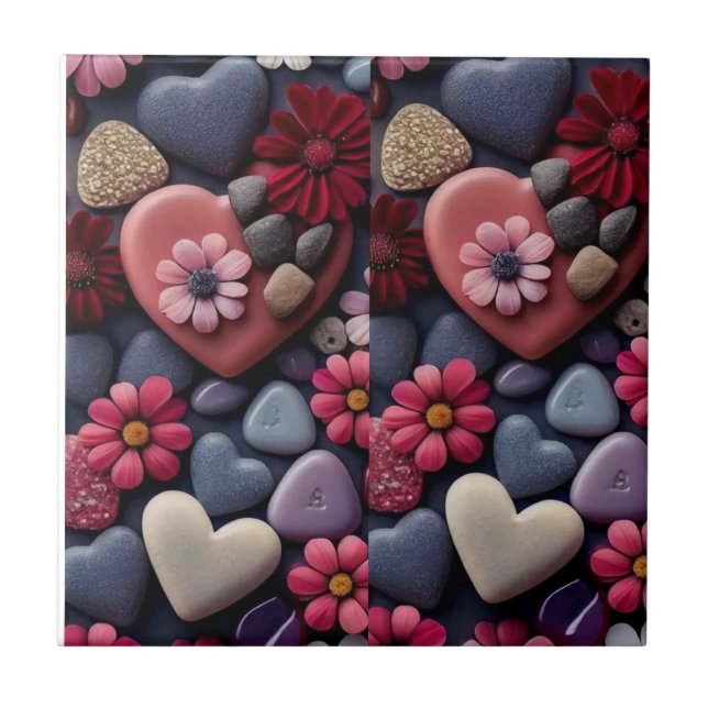 Assorted Hearts and Flowers Mosaic Tile (Front)