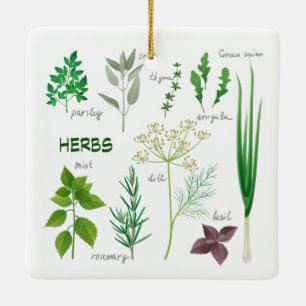Assorted Herbs Design Ceramic Ornament