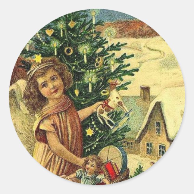 ASSORTED INTERNATIONS CHRISTMAS GREETINGS CLASSIC ROUND STICKER (Front)