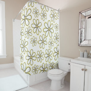 Assorted Large White Yellow Daisy Floral Shower Curtain