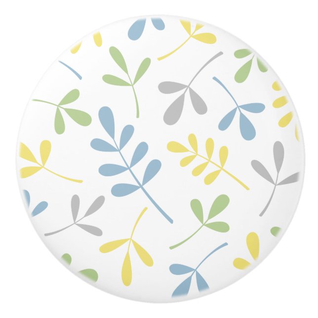 Assorted Leaves Blue Green Grey Yellow White Ceramic Knob (Front)