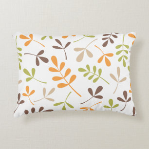 Assorted Leaves Brown Orange Green Sand White Decorative Cushion