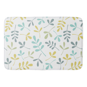 Assorted Leaves Pattern Colour Mix on White Bath Mat