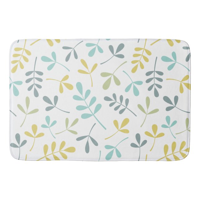 Assorted Leaves Pattern Colour Mix on White Bath Mat (Front)