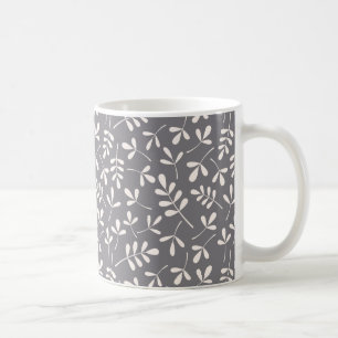 Assorted Leaves Pattern Cream on Grey Coffee Mug