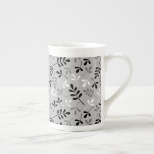Assorted Leaves Pattern Monochrome Bone China Mug