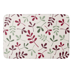 Assorted Leaves Ptn Reds & Greens on Cream Bath Mat