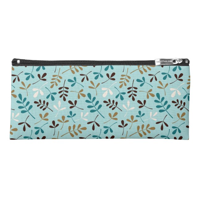 Assorted Leaves Ptn Teals Cream Gold Brown Pencil Case (Front)