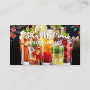Assorted Mix Drinks Floral Background Business Card