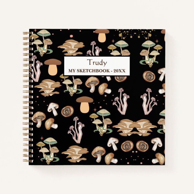 Assorted Mushrooms Personalised Sketchbook Notebook (Front)