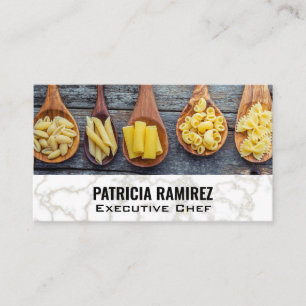 Assorted Pastas on Wooden Spoons Marble Business Card