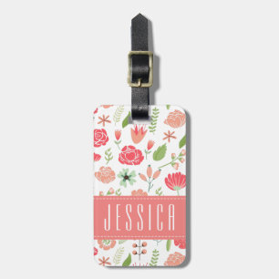 Assorted Pastel Flowers White Background Luggage Tag