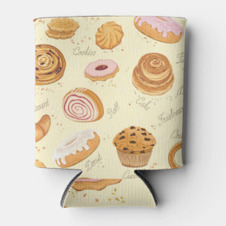 Assorted Pastries: Tasty Seamless Pattern. Can Cooler