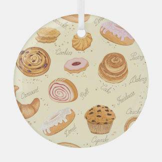 Assorted Pastries: Tasty Seamless Pattern. Glass Tree Decoration