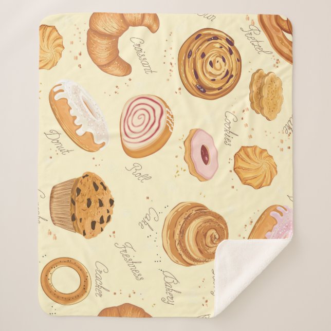 Assorted Pastries: Tasty Seamless Pattern. Sherpa Blanket (Front)