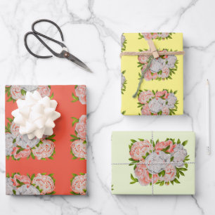 Assorted Peonies on a Wrapping Paper Set