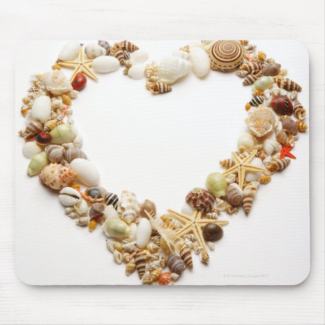 Assorted seashells form heart shape mouse mat (Front)