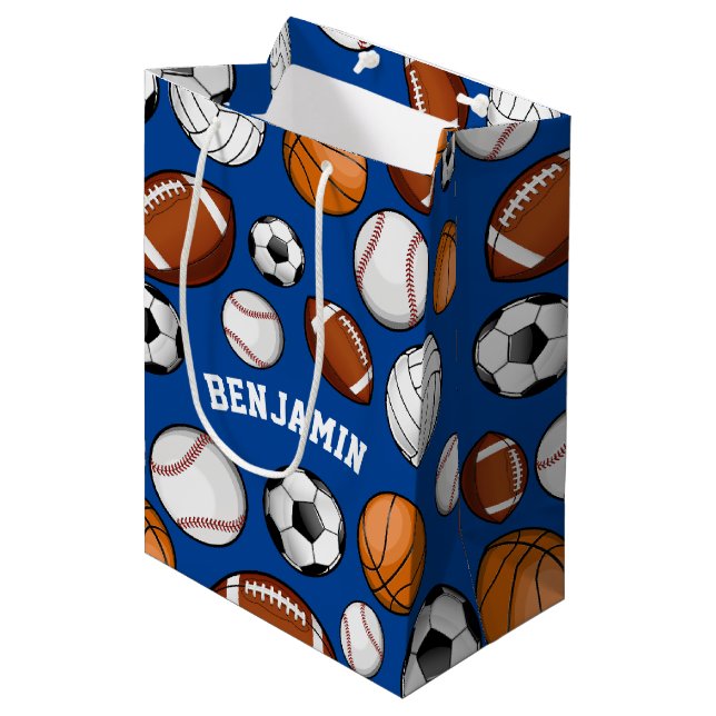 Assorted Sports All STAR Custom Text Blue Medium Gift Bag (Front Angled)
