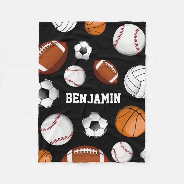 Assorted Sports Player Custom Name Black Fleece Blanket (Front)