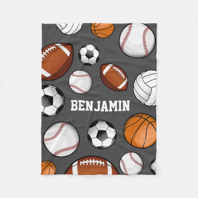 Assorted Sports Player Custom Name Grey Fleece Blanket (Front)
