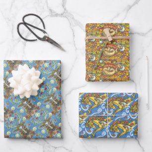 ASSORTED WHIMSICAL FOLK HORSE DEER SQUIRREL AUTUMN WRAPPING PAPER SHEET
