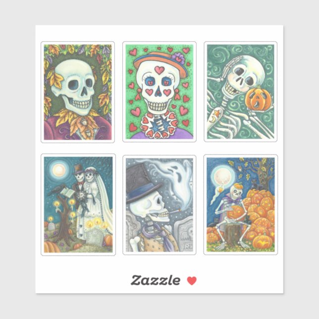 ASSORTED WHIMSY SKULL, SKELETON DEAD FOLK STICKERS (Sheet)