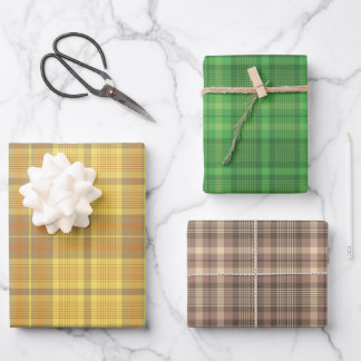 Assorted Yellow , Green and Brown Plaid Pattern Wrapping Paper Sheet