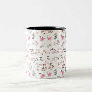 Assortment of Delicate Spring Flowers in Pattern  Two-Tone Coffee Mug