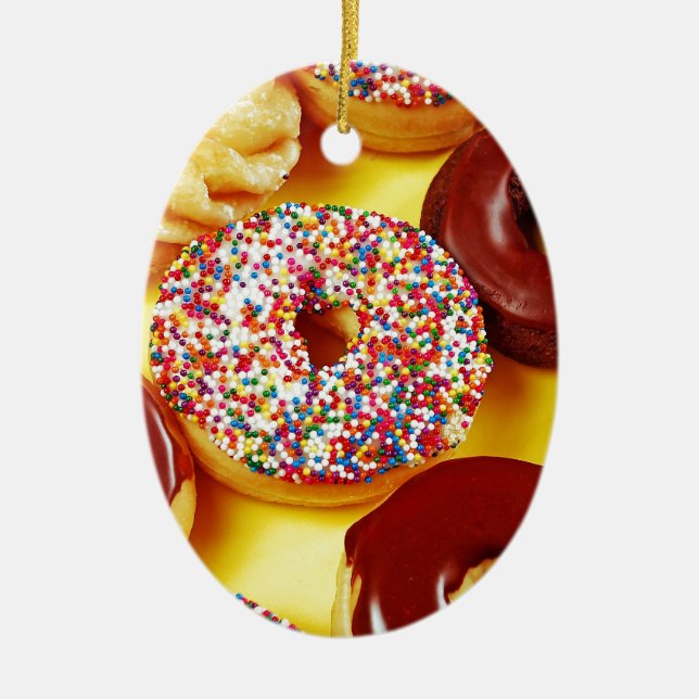 Assortment of delicious doughnuts ceramic tree decoration (Front)