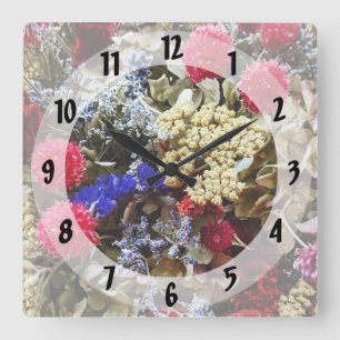 Assortment Of Dried Flowers Square Wall Clock