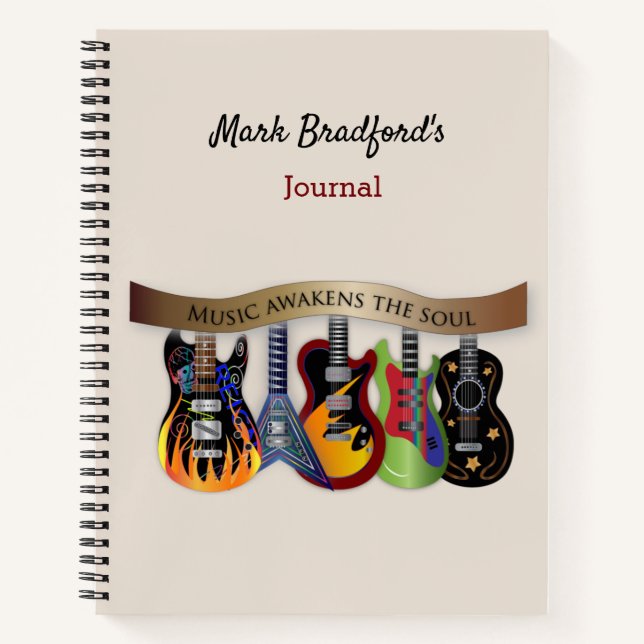 Assortment of Guitars Music Awakens the Soul Notebook (Front)