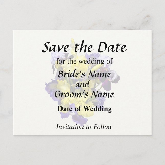 Assortment of Irises Yellow and Purple Announcement Postcard (Front)