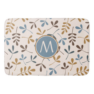 Asstd Leaves Ptn Blues Brwn Gld Crm (Personalised) Bath Mat