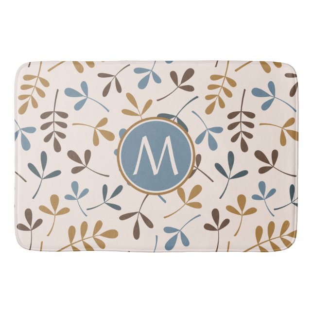 Asstd Leaves Ptn Blues Brwn Gld Crm (Personalised) Bath Mat (Front)