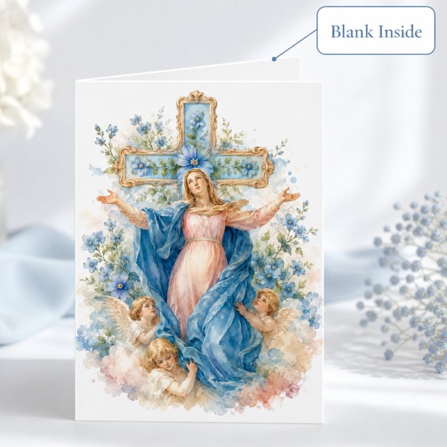 Assumption of Mary Blue Floral Catholic Note Card (Creator Uploaded)