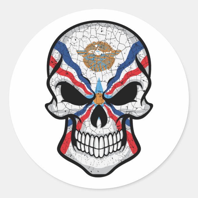 Assyria Smiling Skull Flag Classic Round Sticker (Front)