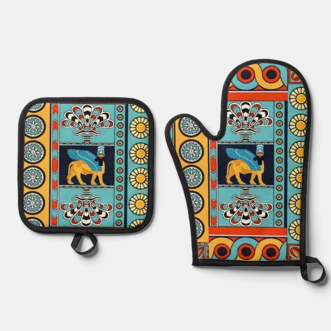 Assyrian Artwork Oven Mitt and Pot Holders Oven Mitt & Pot Holder Set (Front)