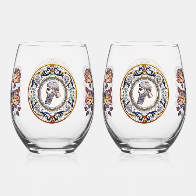 Assyrian King Drinkware Set Stemless Wine Glass (Front)