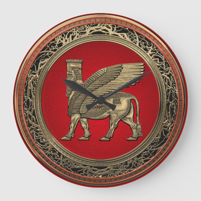 Assyrian Winged Bull - Gold Lamassu Large Clock (Front)