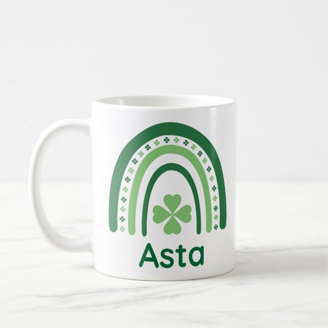 Asta Name Clover Boho Rainbow Coffee Mug (Left)