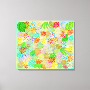 ASTER & CONE FLOWERS & TROPICAL LEAVES WATERCOLOR CANVAS PRINT